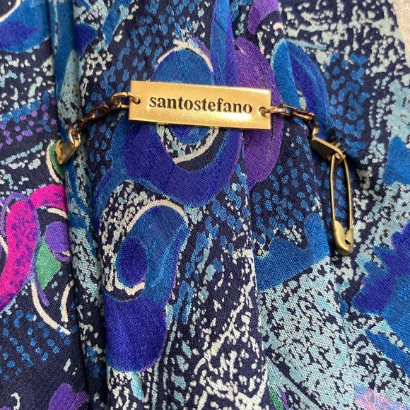 Santostefano Silk Necktie Mens blue Geometric Abstract Made In Italy - Picture 5 of 6